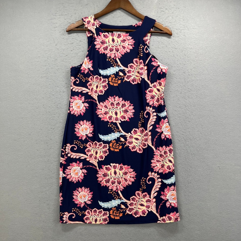 Aryeh Dress Womens Small Navy Blue Floral Sleeveless Shift Stretch Boho Vacation